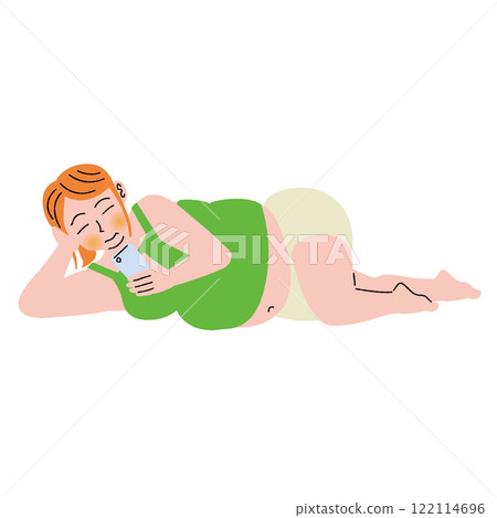 肥胖婦女躺著操作手機 肥胖婦女躺著操作手機 122114696