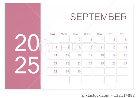 September 2025 Blank calendar page isolated on white background, Save clipping path. 122114898