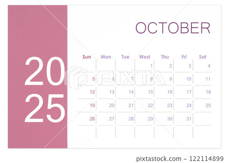 October 2025 Blank calendar page isolated on white background, Save clipping path. 122114899