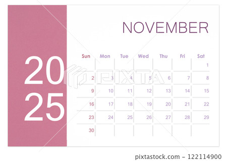 November 2025 Blank calendar page isolated on white background, Save clipping path. 122114900