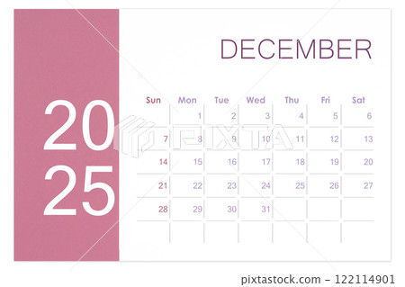 December 2025 Blank calendar page isolated on white background, Save clipping path. December 2025 Blank calendar page isolated on white background, Save clipping path. 122114901