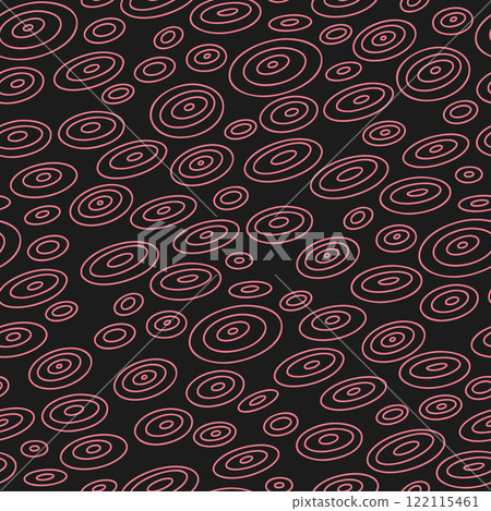 Retro-futuristic pattern with concentric circles in varying sizes outlined in pink on a black background Retro-futuristic pattern with concentric circles in varying sizes outlined in pink on a black background 122115461