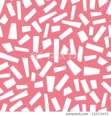 Irregular white geometric shapes scattered across a vibrant pink background 122115471