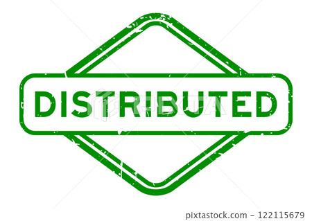 Grunge green distributed word rubber seal stamp on white background 122115679