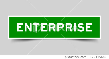 Green color square label sticker with word enterprise that inserted in gray background 122115682