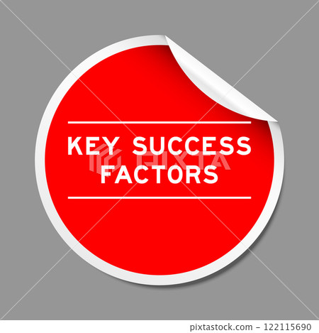 Red color peel sticker label with word key success factor on gray background Red color peel sticker label with word key success factor on gray background 122115690