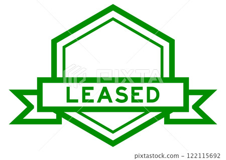 Vintage green color hexagon label banner with word leased on white background 122115692