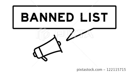 Megaphone icon with speech bubble in word banned list on white background 122115715