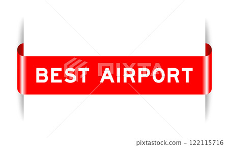 Red color inserted label banner with word best airport on white background 122115716