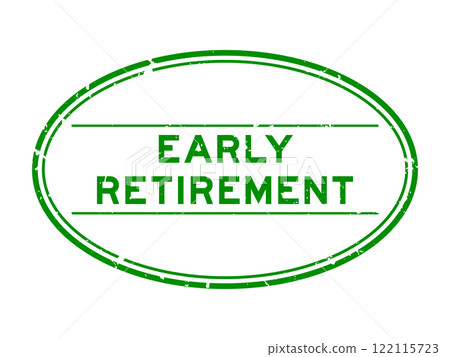 Grunge green early retirement word oval rubber stamp in white background 122115723