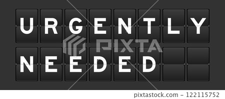 Black color analog flip board with word urgently needed on gray background 122115752