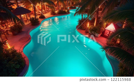 與大自然和諧相處的熱帶夜池風光【生成AI】 122115988