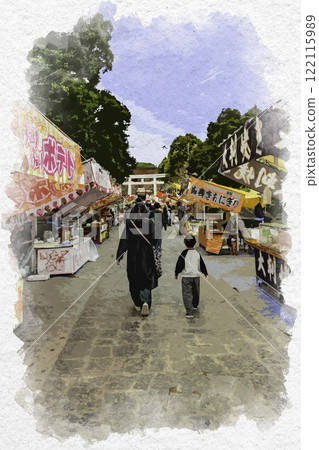 水彩風格富士山本宮淺間大社富士宮祭攤位靜岡縣富士宮市 122115989