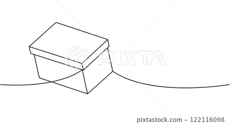 Present box one line continuous drawing. Cardboard box. Vector illustration. 122116098