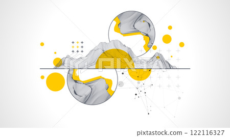Trendy abstract wireframe background. Modern science or technology art elements. Surface illustration. 122116327