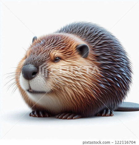 A beaver with a flat tail and a furry body. 122116704