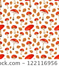 Seamless pattern of watercolor illustrations of forest mushrooms 122116956