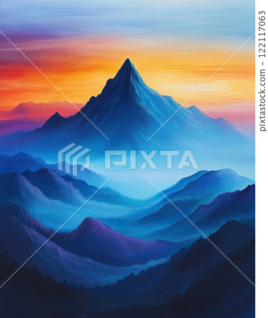 mountain vertical landscape: a serene mountain with a misty or twilight sky 122117063