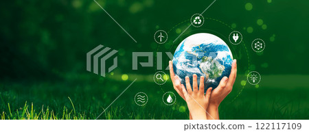 Ecology concept with hands holding earth globe 122117109
