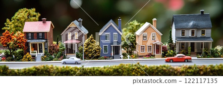 Miniature house models representing property management and real estate investments 122117135