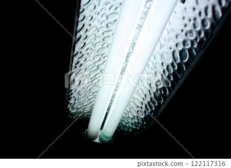 Mercury lamp in the lamp Daylight lamp. Fluorescent lamps with a silver reflector textured surface 122117316