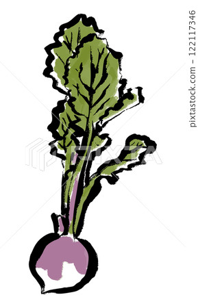 使用單支紫色蘿蔔毛筆的日式手繪彩色插圖 122117346