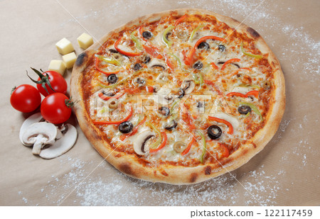 Vegetarian pizza with vegetables Vegetarian pizza with vegetables 122117459