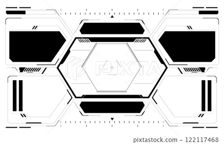 HUD white sci-fi interface screen view grey geometric design virtual reality futuristic technology creative display on white vector 122117468