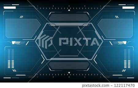 HUD sci-fi interface screen view white circular geometric design virtual futuristic technology creative display on blue vector HUD sci-fi interface screen view white circular geometric design virtual futuristic technology creative display on blue vector 122117470