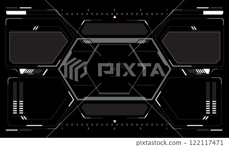 HUD sci-fi interface screen view white circular geometric design virtual futuristic technology creative display on black vector 122117471