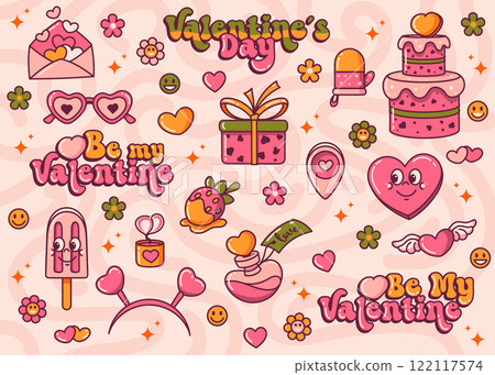 Valentine day itemset with sweets and love symbols Valentine day itemset with sweets and love symbols 122117574