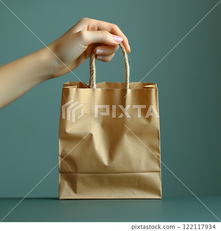 Hand Holding Eco-Friendly Kraft Paper Bag 122117934