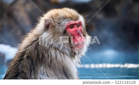 Japanese macaques relaxing in a hot spring in winter 4 Japanese macaques relaxing in a hot spring in winter 4 122118120