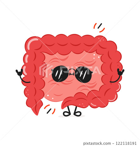 Cute cartoon intestine character with sunglasses Cute cartoon intestine character with sunglasses 122118191