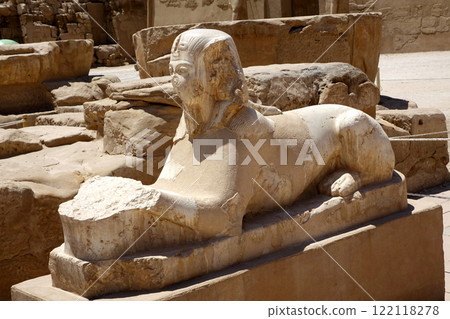Explore the Ancient Karnak Temple Complex With Sphinx Statue Along the Avenue of Sphinxes in Egypt 122118278