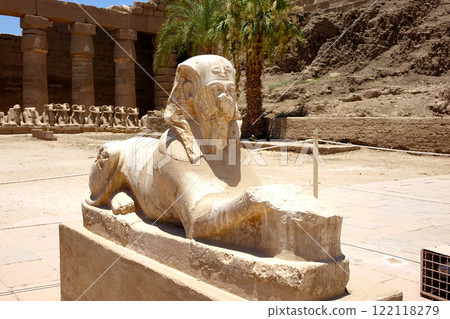 Sphinx Statue at Karnak Temple Complex Highlighting Ancient Egyptian Kings' Festivities Road 122118279