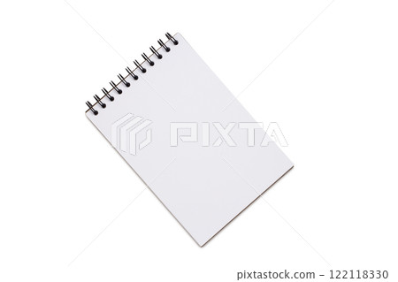Top view empty notebook on a white background. Top view empty notebook on a white background. 122118330