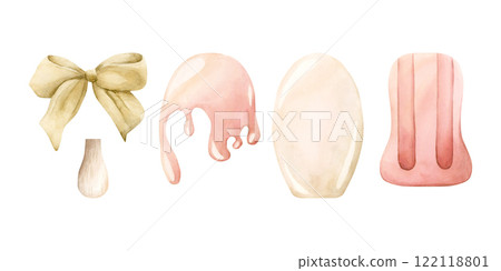 Cute ice cream clipart set. Lolly ice, white icing popsicle design elements. Watercolor hand painted summer food illustration isolated on white background for nursery textile, fabric, kids birthday Cute ice cream clipart set. Lolly ice, white icing popsicle design elements. Watercolor hand painted summer food illustration isolated on white background for nursery textile, fabric, kids birthday 122118801