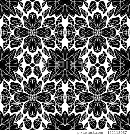 black and white seamless pattern with flowers black and white seamless pattern with flowers 122118987
