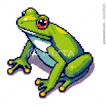 Pixel frog. Bright vector isolated illustration. Pixel art 122119121