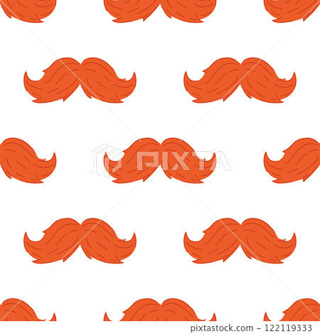 A fun seamless pattern with bushy red moustache. Irish barber shop background. Banner, wrapping paper, fabric template. A fun seamless pattern with bushy red moustache. Irish barber shop background. Banner, wrapping paper, fabric template. 122119333