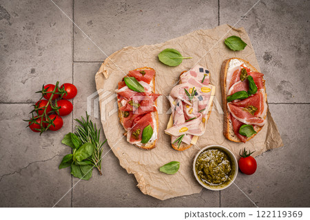 Assorted delicious baguette sandwiches 122119369