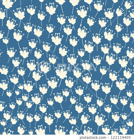 bicolor contour silhouette seamless pattern with flowers and leaves. Abstract floral spring, summer pastel pattern. bicolor contour silhouette seamless pattern with flowers and leaves. Abstract floral spring, summer pastel pattern. 122119405