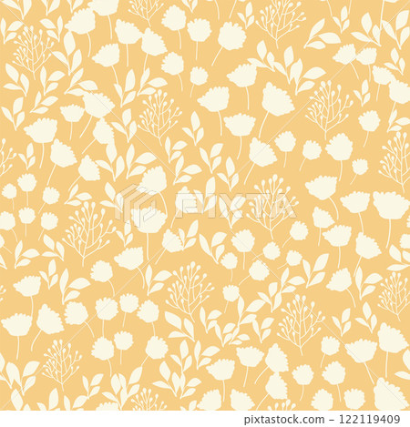 bicolor contour silhouette seamless pattern with flowers and leaves. Abstract floral spring, summer pastel pattern. bicolor contour silhouette seamless pattern with flowers and leaves. Abstract floral spring, summer pastel pattern. 122119409
