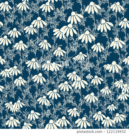 bicolor contour silhouette seamless pattern with flowers and leaves. Abstract floral spring, summer pastel pattern. bicolor contour silhouette seamless pattern with flowers and leaves. Abstract floral spring, summer pastel pattern. 122119432