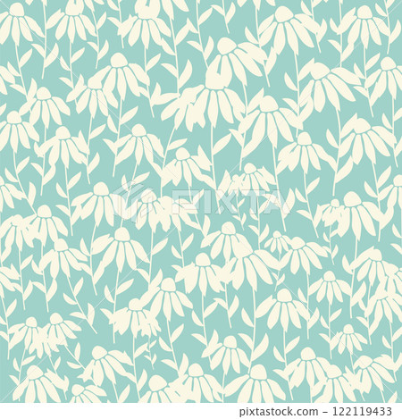 bicolor contour silhouette seamless pattern with flowers and leaves. Abstract floral spring, summer pastel pattern. bicolor contour silhouette seamless pattern with flowers and leaves. Abstract floral spring, summer pastel pattern. 122119433