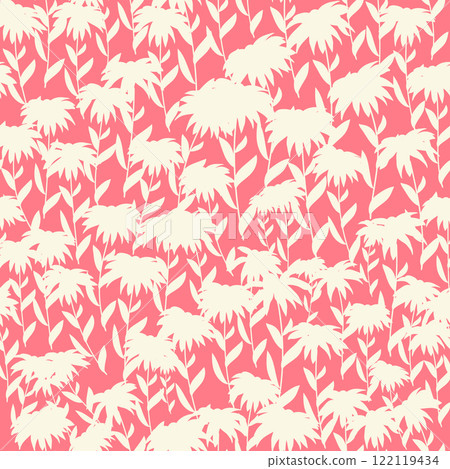 bicolor contour silhouette seamless pattern with flowers and leaves. Abstract floral spring, summer pastel pattern. bicolor contour silhouette seamless pattern with flowers and leaves. Abstract floral spring, summer pastel pattern. 122119434