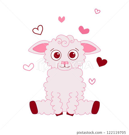 Cute sheep with hearts pink vector graphic line illustration. isolates composition on transparent background Cute sheep with hearts pink vector graphic line illustration. isolates composition on transparent background 122119705
