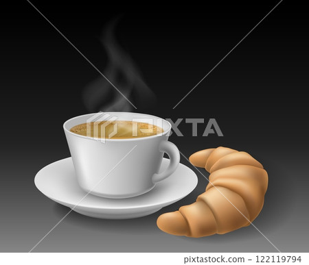 Realistic coffee and croissant 122119794
