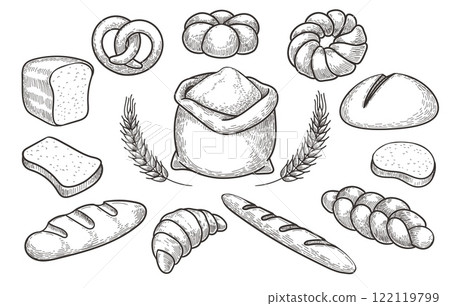 Bread hand drawn set 122119799